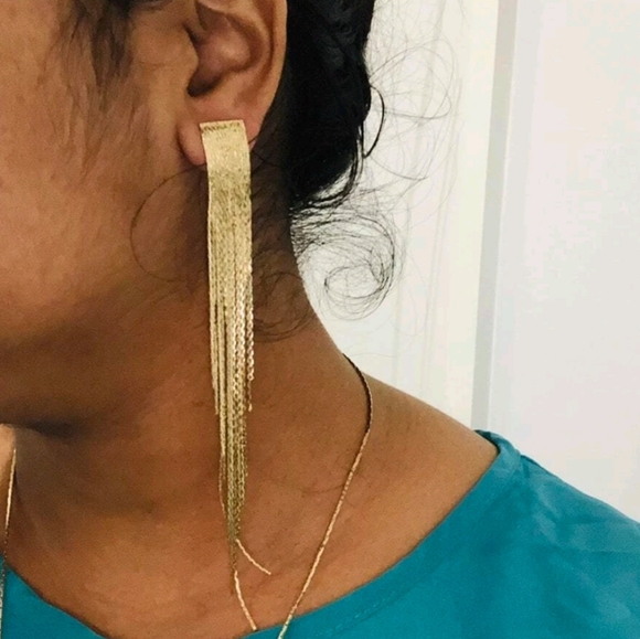 💖 2/$30 Women's yellow Gold plated long tassel elegant formal evening earrings - Picture 10 of 11